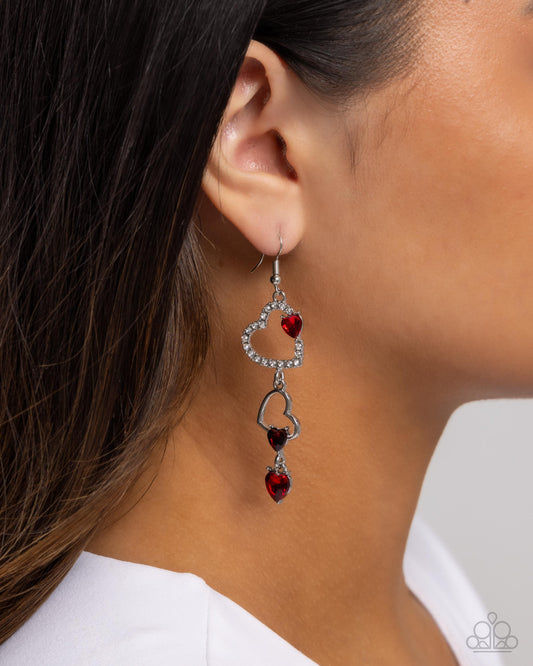 Courting Cascade Red dangle earrings, alternate view