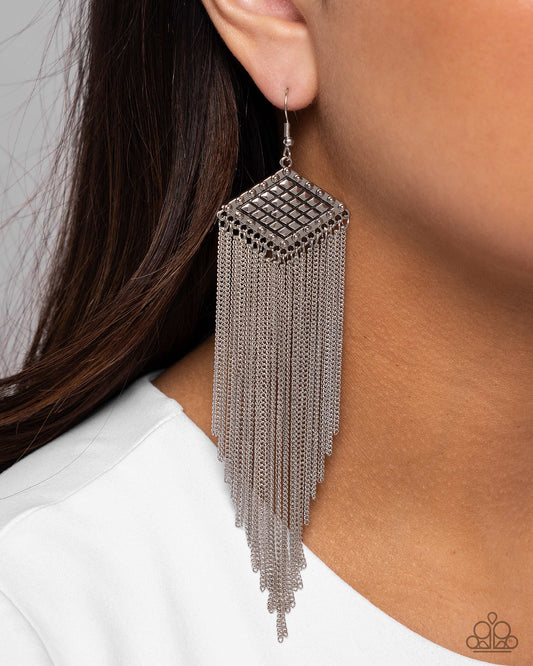 Forged Fringe Silver dangle earrings, alternate view