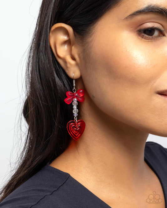 Feminine Freefall Red dangle earrings, alternate view
