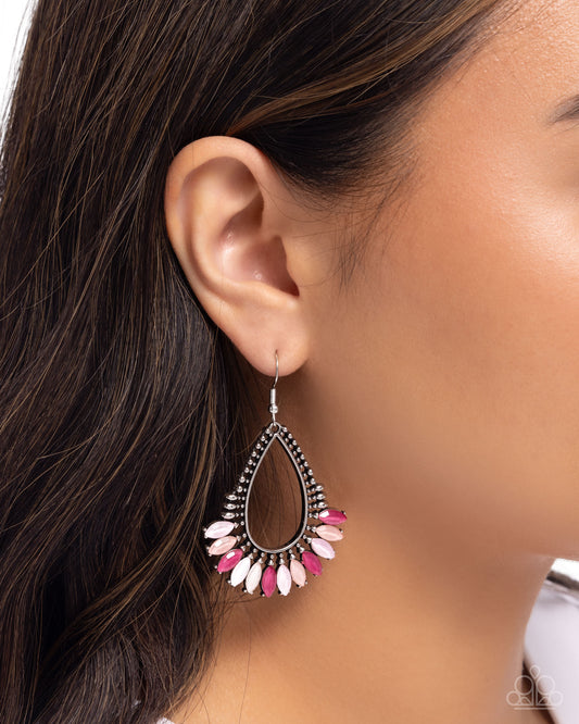 Pronged Pattern Pink dangle earrings, alternate view
