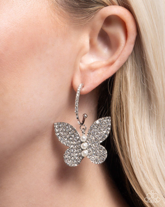 Butterfly Boundary White hoop earrings, alternate view