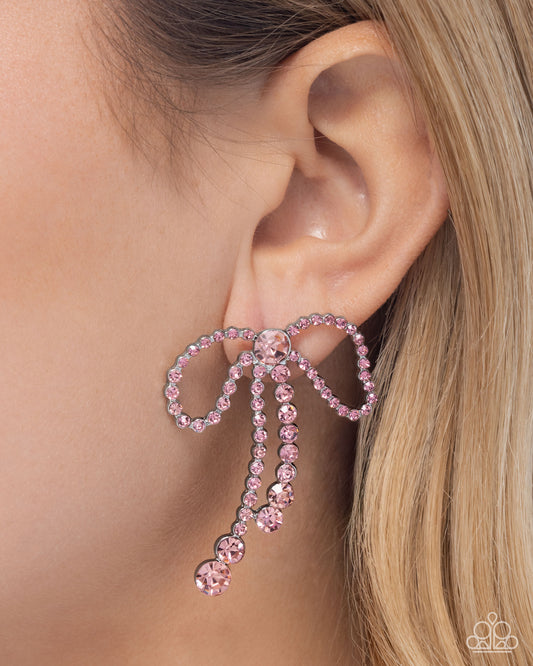 Black Tie Bow Pink post earrings, alternate view