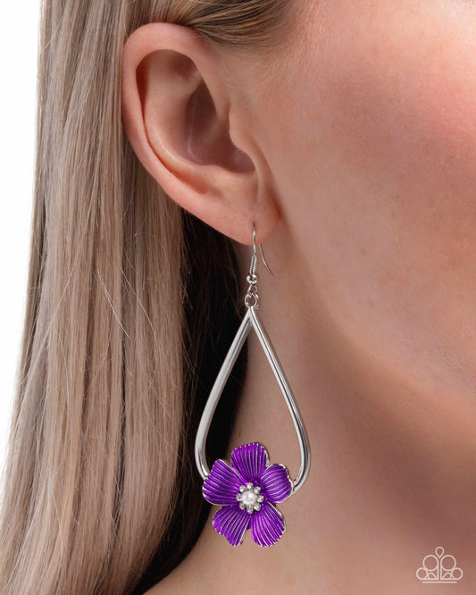 Tropical Teardrop Purple dangle earrings, alternate view