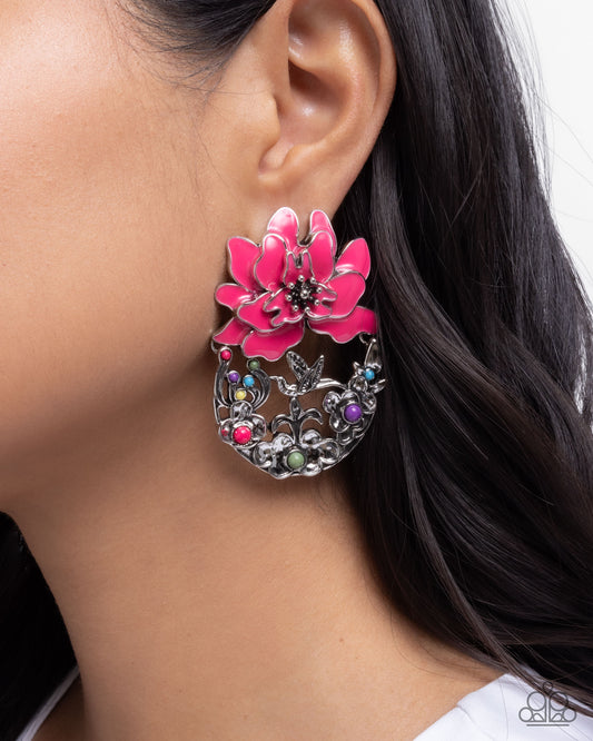 Hummingbird Homecoming Pink post earrings, alternate view
