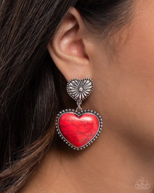 Rustic Reinvention Red post earrings, alternate view