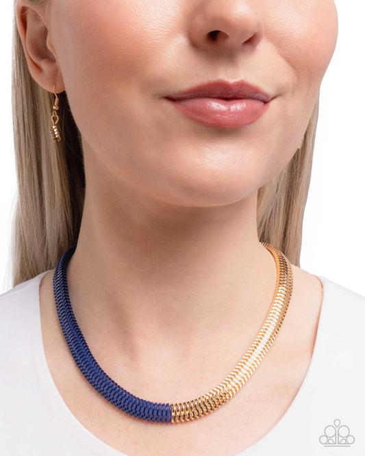 Dynamic Duality Blue statement necklace, alternate view