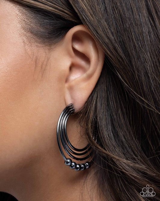 Layered Longevity Black hoop earrings, alternate view