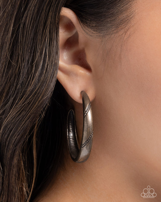 Embossed Elegance Brass hoop earrings, alternate view