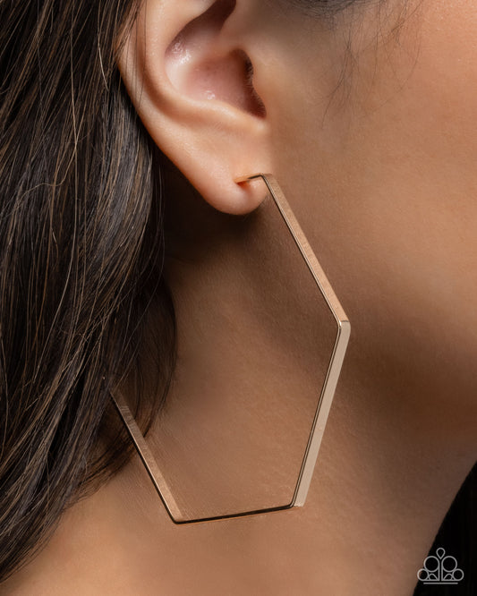 Handcrafted Hexagons Gold hoop earrings, alternate view