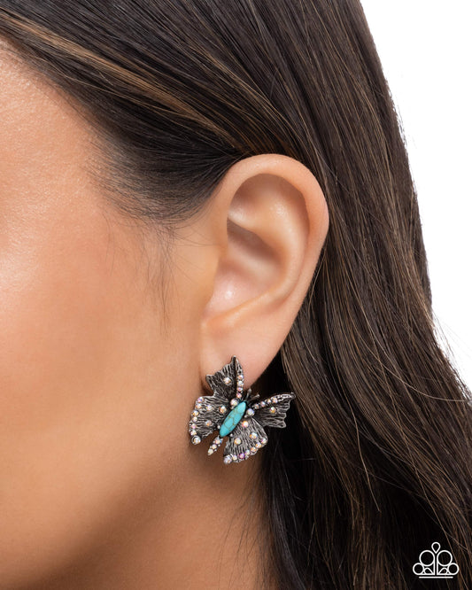 Hovering Harmony Blue post earrings, alternate view