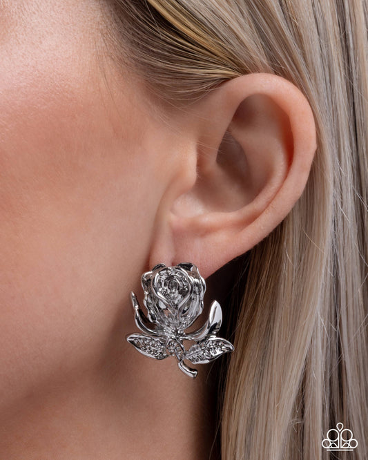 Rose Record Silver post earrings, alternate view