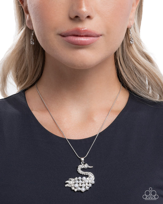 Swan Shimmer White statement necklace, alternate view