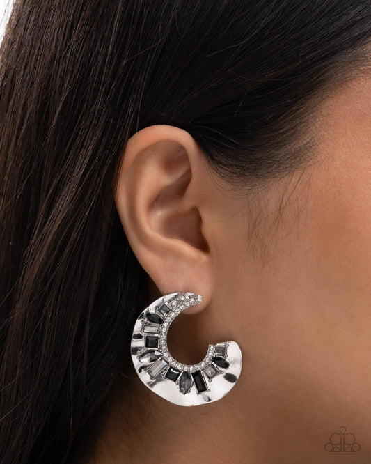 Crimped Color Black post earrings, alternate view