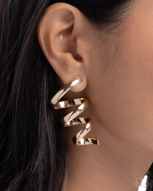 Tornado Warning Gold post earrings, alternate view
