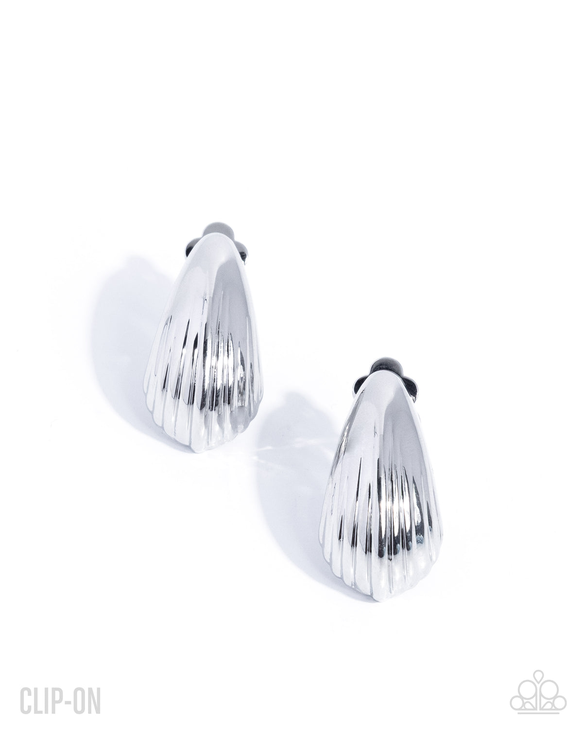 Crimped Cover silver teardrop clip-on earrings