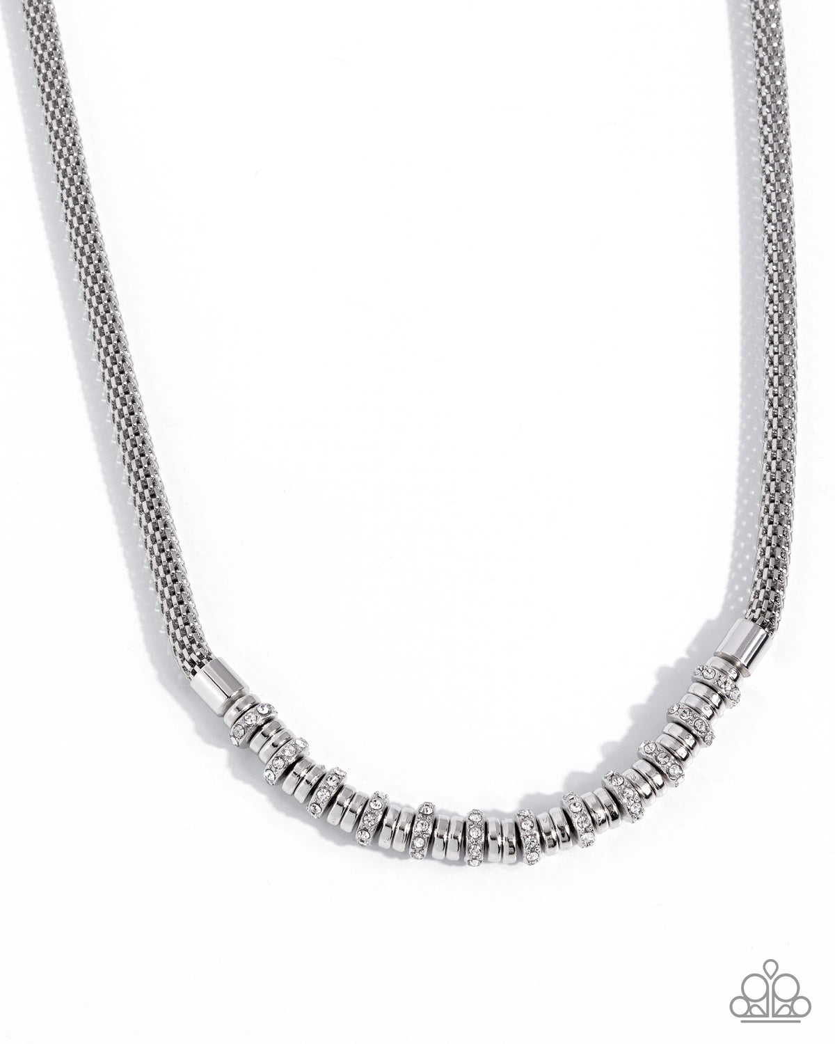 Modest Mayhem - White | Silver-Tone Rhinestone Disc Necklace - photo 1
