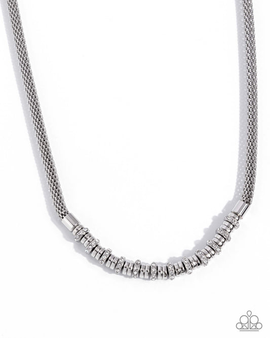 Modest Mayhem - White | Silver-Tone Rhinestone Disc Necklace - photo 1
