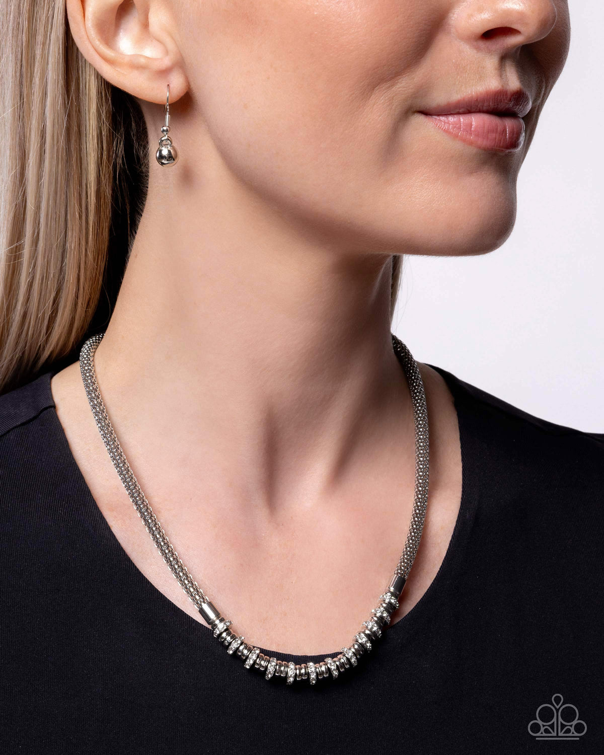 Modest Mayhem - White | Silver-Tone Rhinestone Disc Necklace - photo 2