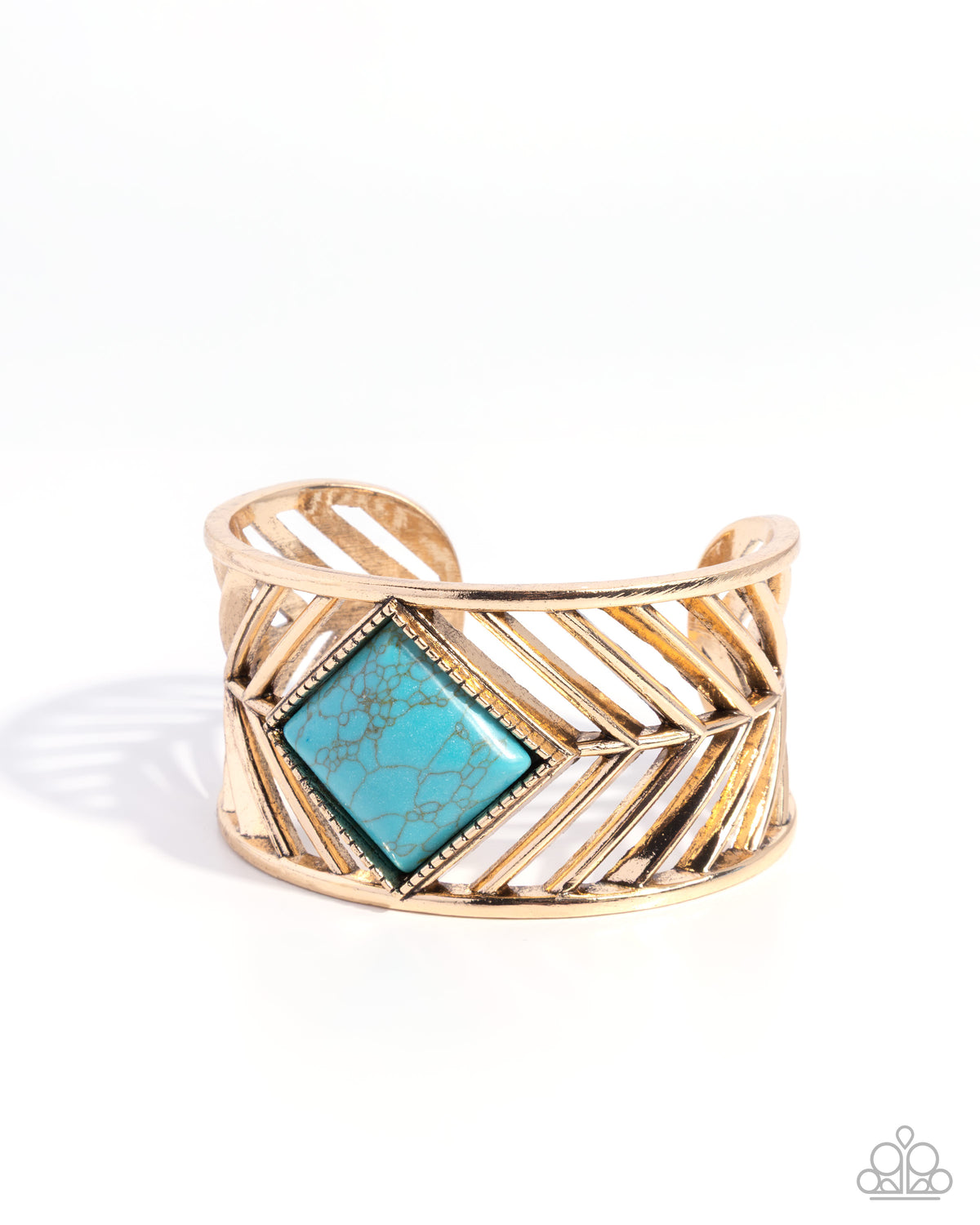 Square Spell - Gold | Gold-Tone Turquoise Stone Cuff Bracelet - photo 1