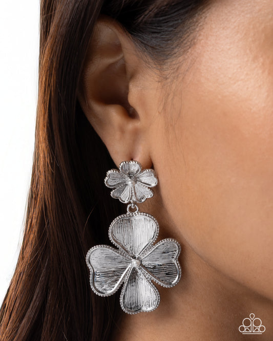 Fancy Fortune White post earrings, alternate view