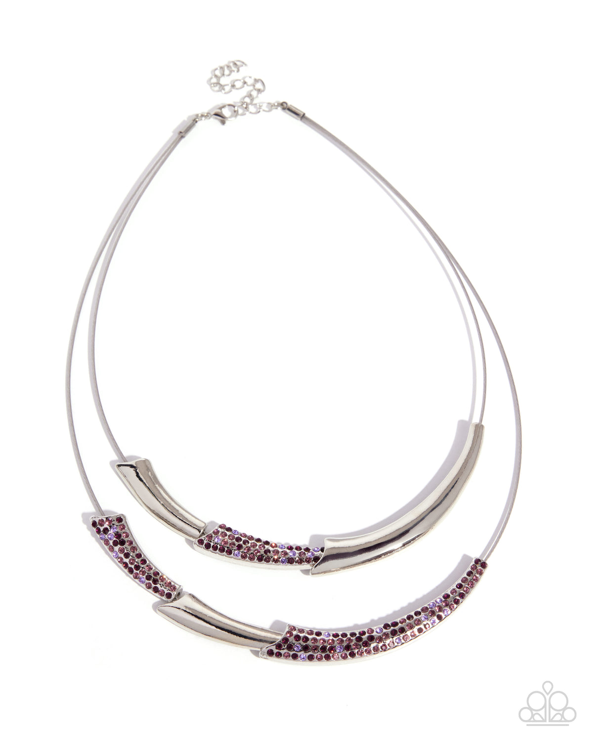 Abstract Actress purple and silver rhinestone necklace with matching earrings