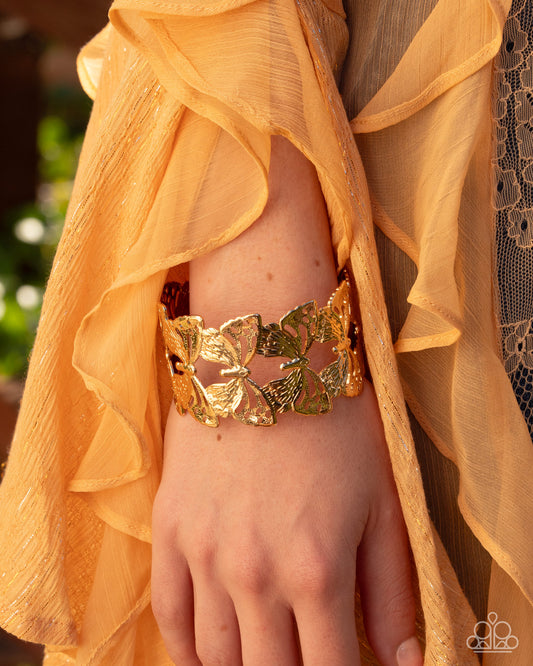 Ready to Fly - Gold | Gold-Tone Butterfly Cuff Bracelet - photo 3