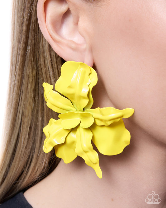 Flourishing Freestyle Yellow post earrings, alternate view