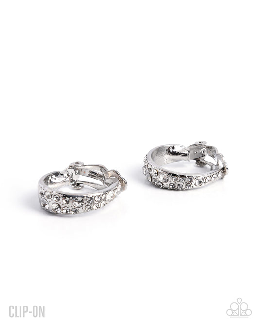 Flashy Fate - White | White Rhinestone Clip-On Earrings - photo 1