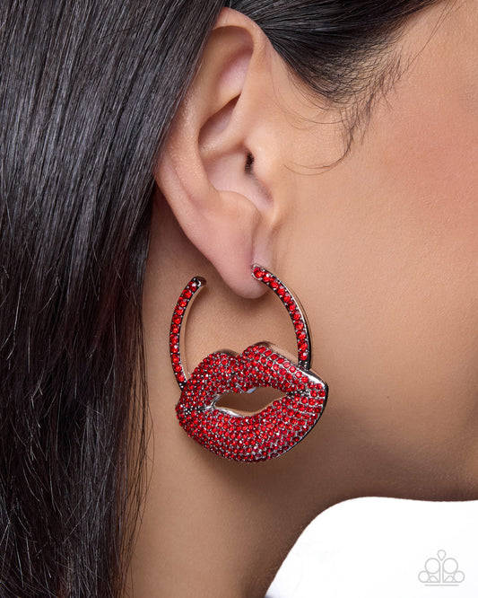 Valentines Date Red hoop earrings, alternate view