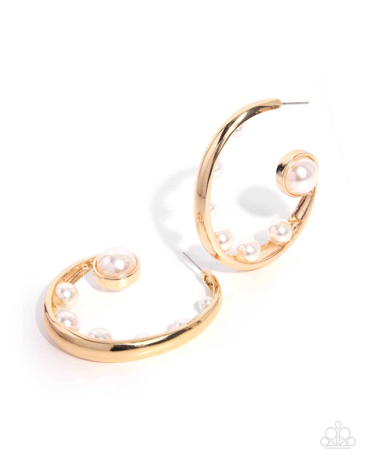 Treasured Timeline gold hoop earrings with graduated white pearls
