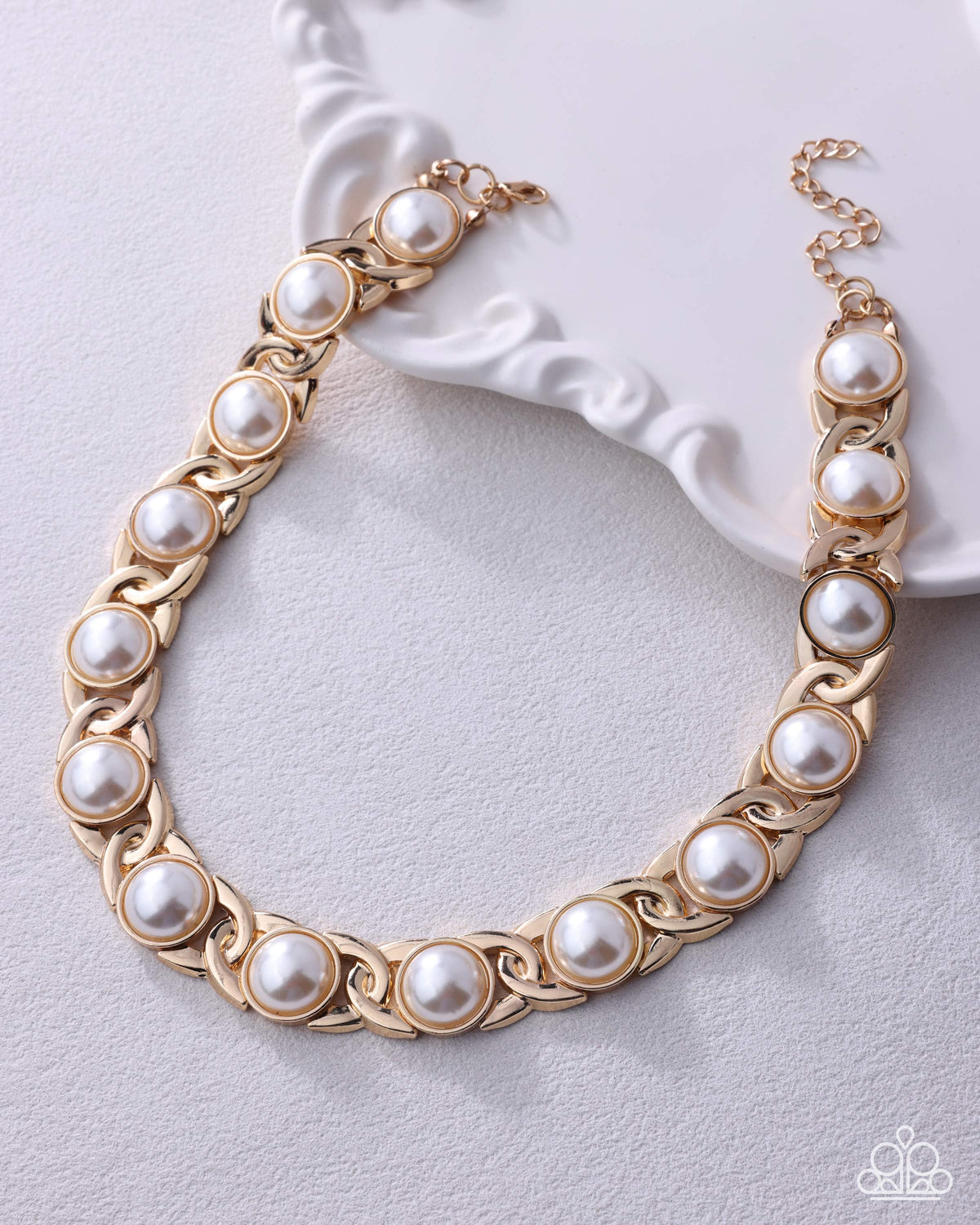 Additional view 3 of Poised Parade gold and white pearl necklace with matching earrings