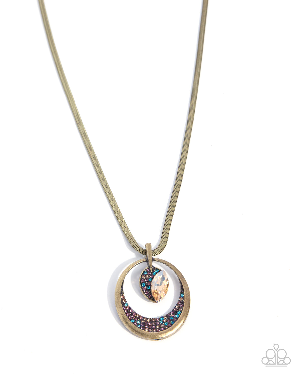 Suspended Stardust brass rhinestone pendant necklace with matching earrings