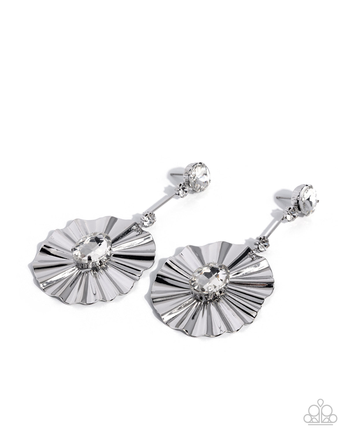 Crimped Champion - White | White Gem Statement Earrings - photo 1