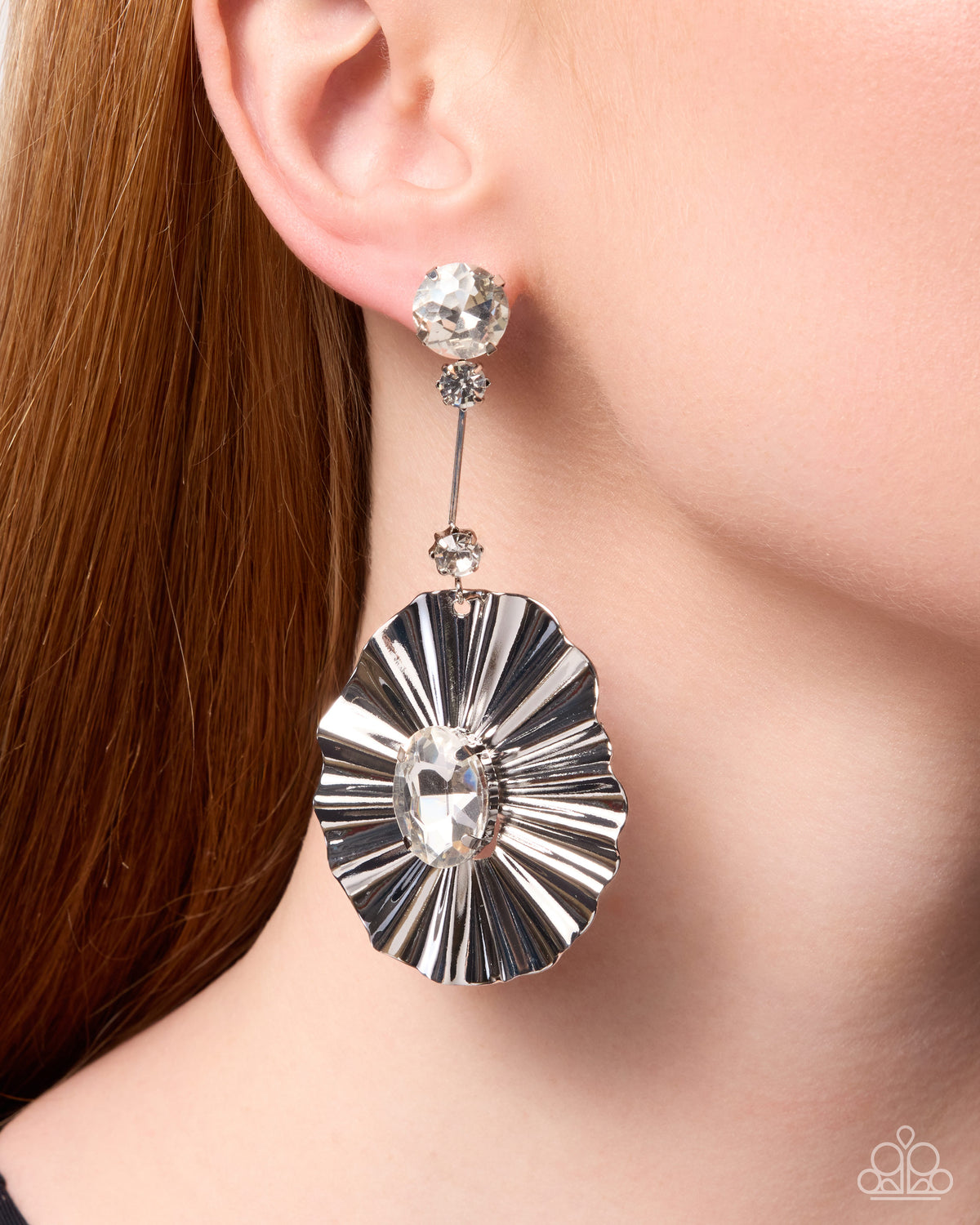 Crimped Champion - White | White Gem Statement Earrings - photo 2