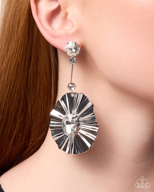 Crimped Champion - White | White Gem Statement Earrings - photo 2