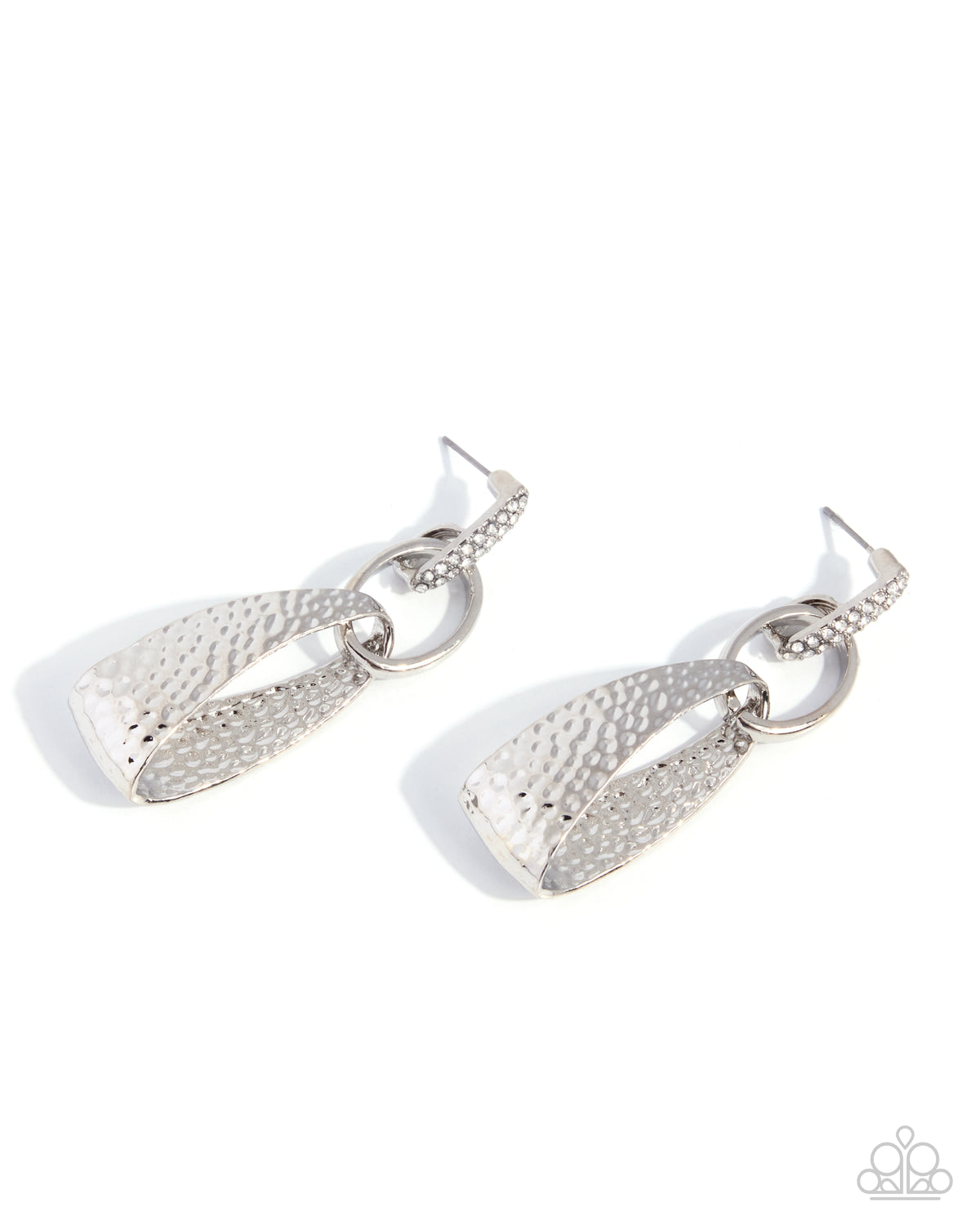 Chic Contrast - White | Silver-Tone Rhinestone Teardrop Earrings - photo 1