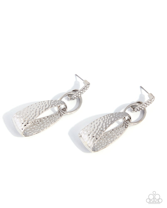 Chic Contrast - White | Silver-Tone Rhinestone Teardrop Earrings - photo 1