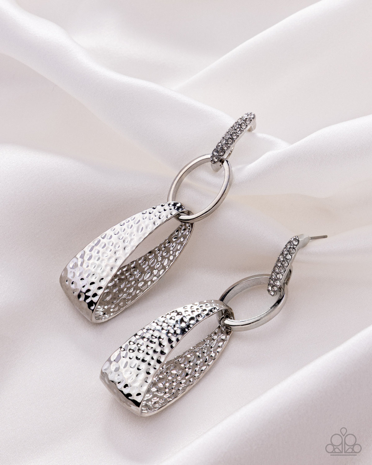 Chic Contrast - White | Silver-Tone Rhinestone Teardrop Earrings - photo 6