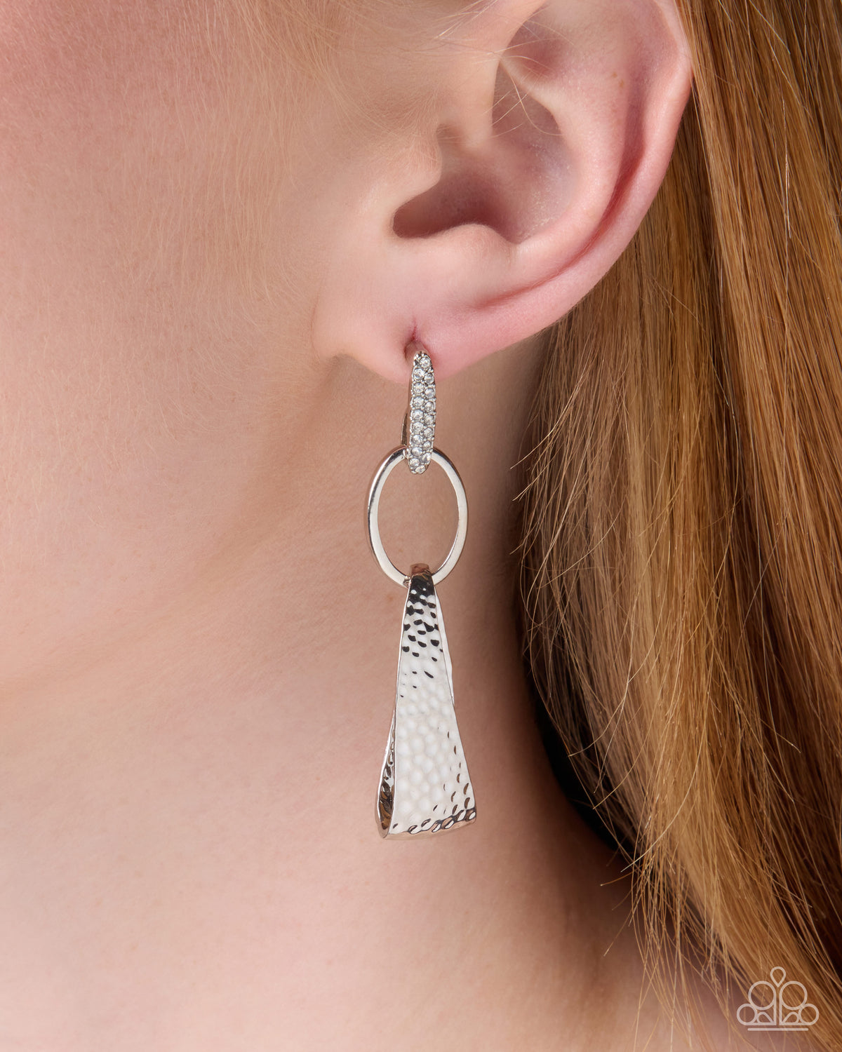 Chic Contrast - White | Silver-Tone Rhinestone Teardrop Earrings - photo 3