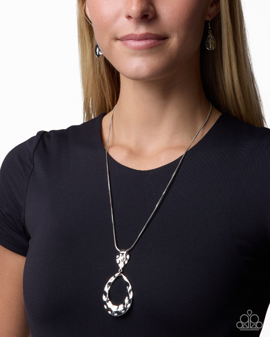 Hammered Hypothesis - Silver | Silver-Tone Hammered Teardrop Necklace - photo 2