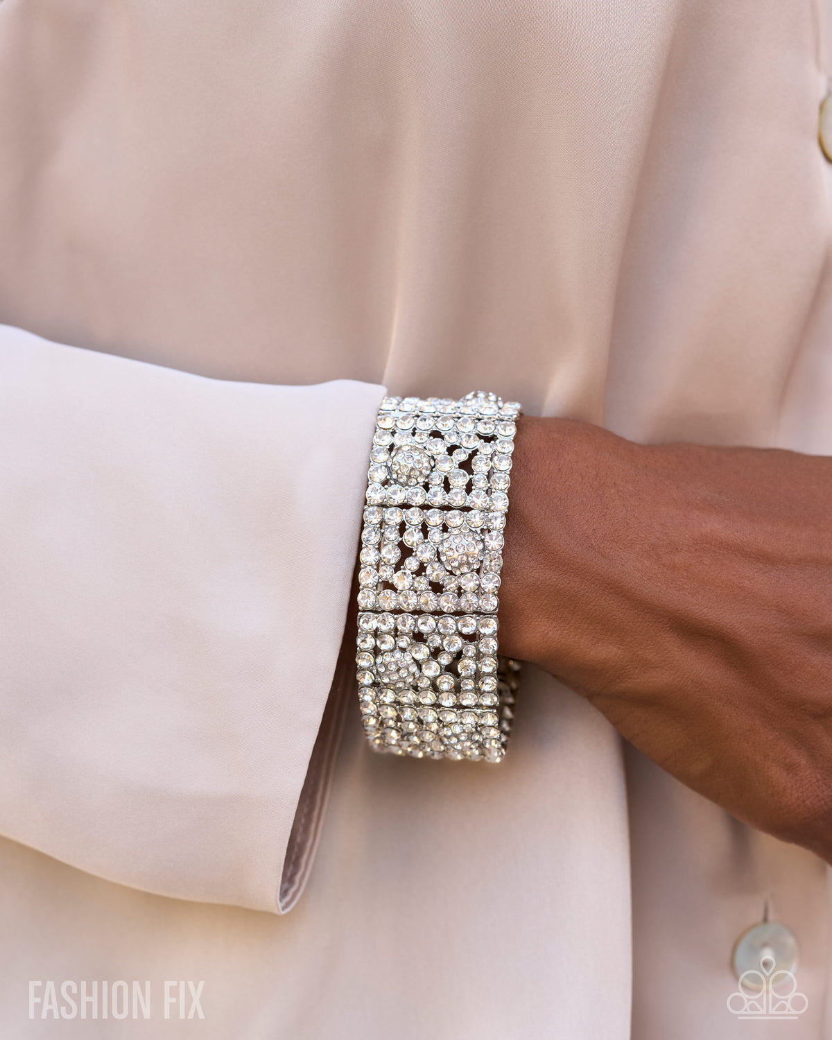 Downtown Drive - White Rhinestone Stretch Bracelet - product photo 2