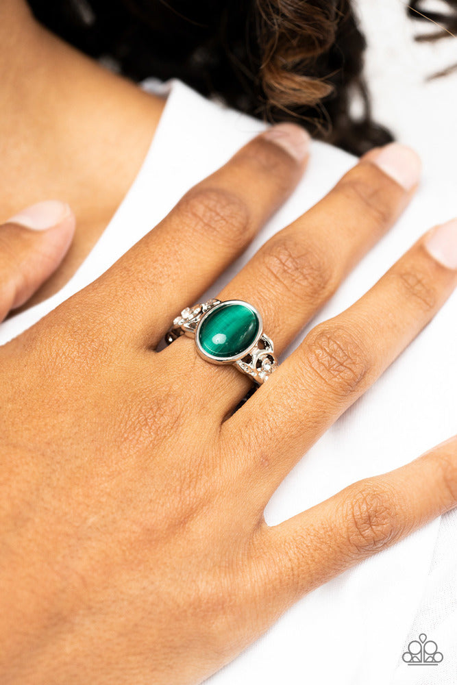 Crystals and Cats Eye Ring - Green