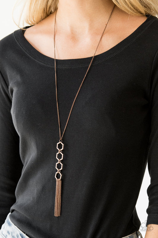 Ready, Set, GEO! Copper pendant necklace, alternate view