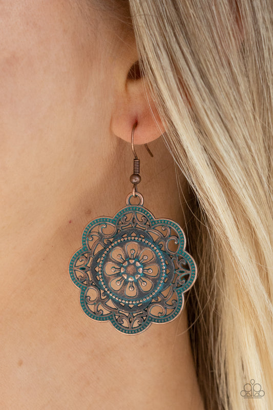 Western Mandalas Copper dangle earrings, alternate view