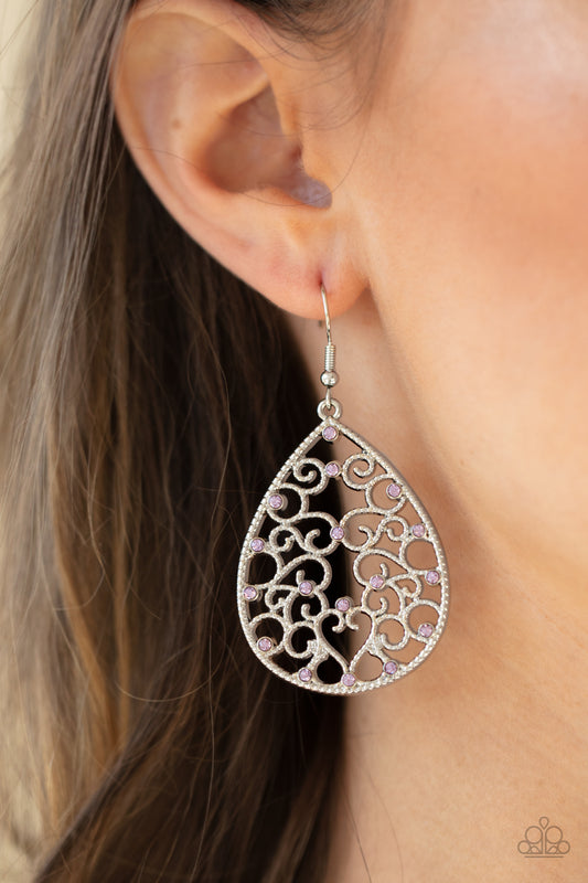 Midnight Carriage Purple dangle earrings, alternate view