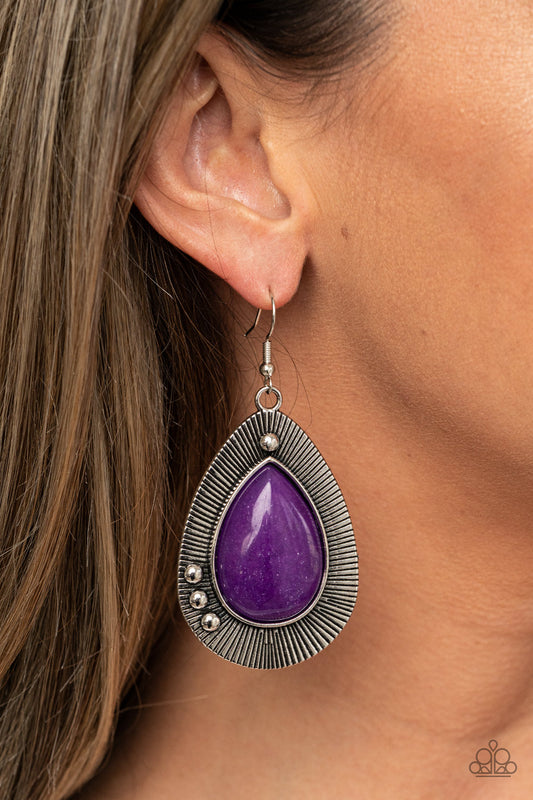 Western Fantasy Purple dangle earrings, alternate view