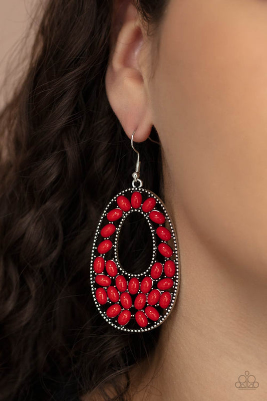 Beaded Shores Red dangle earrings, alternate view