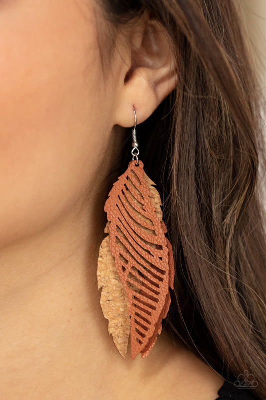 WINGING Off The Hook Brown dangle earrings, alternate view