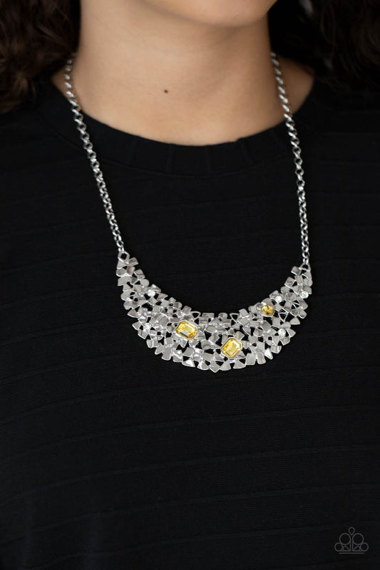Fabulously Fragmented Yellow statement necklace, alternate view
