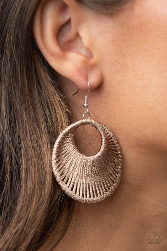 Weaving My Web Brown hoop earrings, alternate view